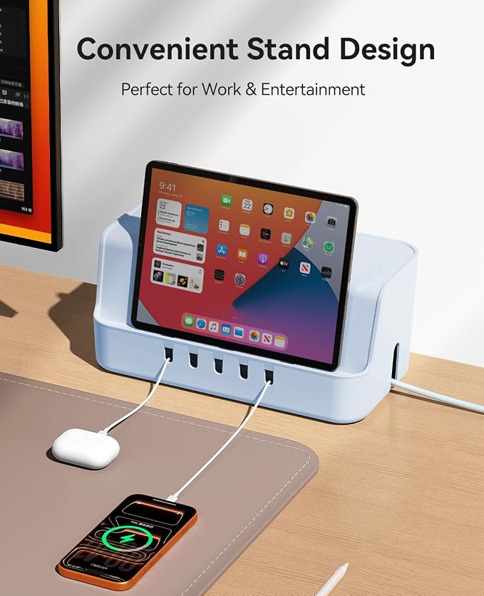 ORICO Cable Management Box with Phone Stand Lid, Large Cord Organizer Case for Hiding Power Strips & Surge Protectors, Heat Dissipation Desktop Wire Hider for Home, Office, School - PB02