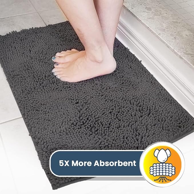 Muddy Mat® | Super Absorbent Door Mat Indoor, Microfiber Quick Dry Chenille Entryway Rug, Non-Slip Front Door Mat, Indoor Mats for Entryway, Machine Washable Pet Rug, Charcoal 24" x 96"
