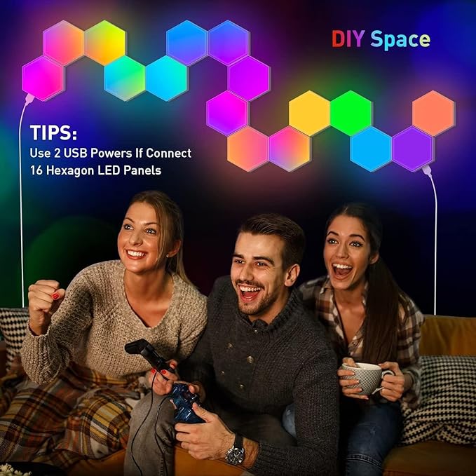 Hexagon LED Lights Wall,RGB Lights with APP/Remote & Music Sync,DIY Modular & Gaming Room Decor,Tap Wall LED Panels for Bedroom (12-Pack)