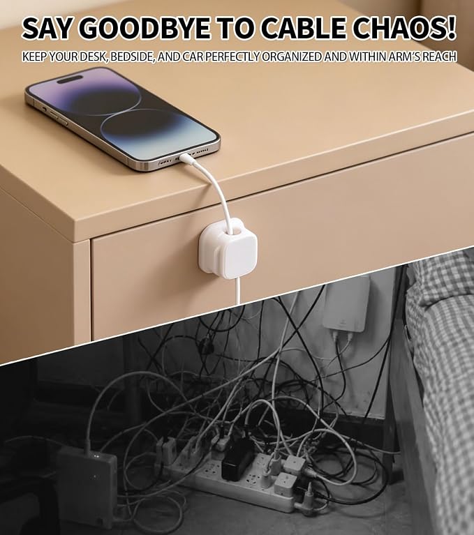 12 Pack Self-Adhesive Magnetic Cable Clips, Under Desk Cable Management Holder for Home Office, Nightstand, Car, Wall, Desktop – Cord Organizer with Residue-Free Removal