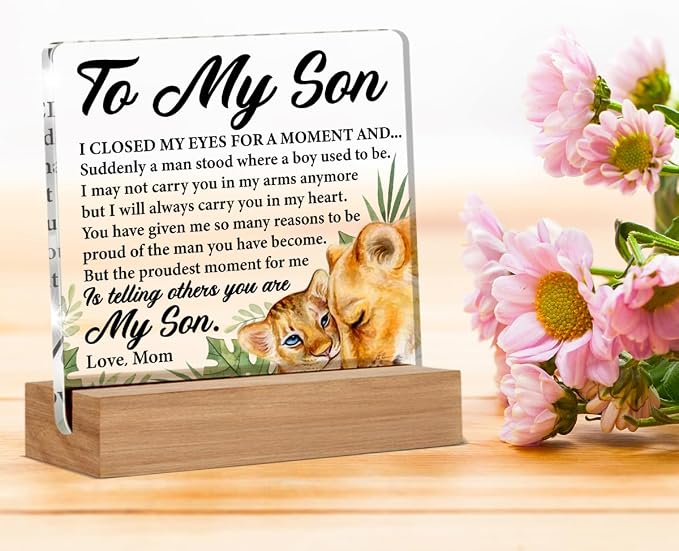 Best Son Gifts From Mom - Gift for Son Birthday Christmas Wedding Day Clear Desk Decorative Sign Home Decor Acrylic Sign