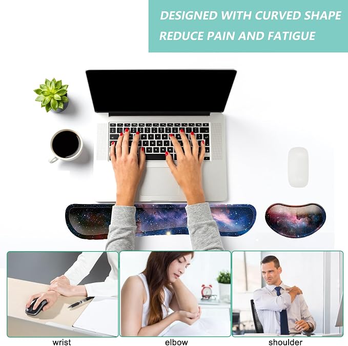 Keyboard Wrist Rest Mouse Wrist Support Set, Memory Foam Wrist Rest Pad for Computer Laptop Keyboard Mouse, Ergonomic Wrist Cushion Support for Typing Pain Relief, Gaming Home Office, Starry Sky
