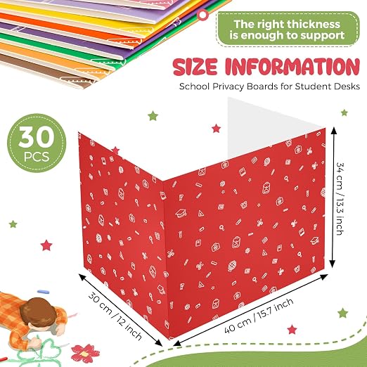 Sherr 30 Pcs School Privacy Boards Bulk for Student Colored Desk Trifold Divider Panels Privacy Partition Folders for School Student Teacher Desks, 15.8 x 13.4 x 11.81 Inches(Fresh Style)