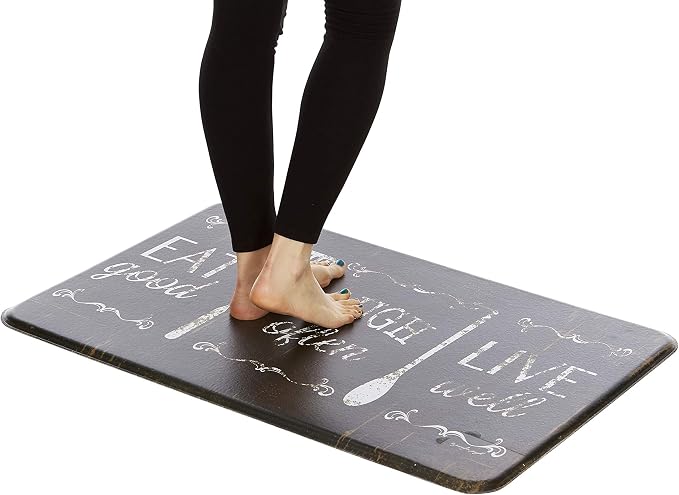J&V TEXTILES Anti Fatigue Cushioned Comfort Mat, Ergonomically Durable, Supportive, Padded, Thick and Washable, Stain-Resistant, Kitchen, Garage, Office Standing Desk Mats (Eat Laugh Live)*