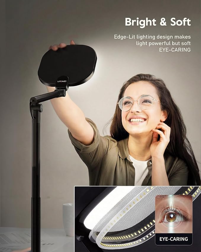 Led Desk Lamps for Home Office with Base, Video Conference Lighting for Zoom, Tall Desk Lamp with 50 Light Modes & Memory and Timer Func Computer Light, Ring Light for Desk for Video Streaming, Webcam