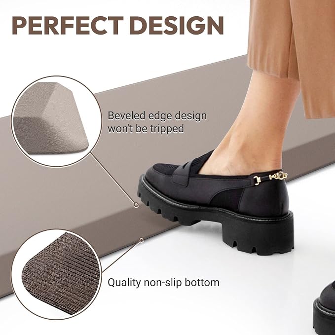 4/5 Inch Thick Kitchen Mat - Cushioned Anti Fatigue Mats for Kitchen Floor - Easy to Clean, Waterproof, Non-Slip Kitchen Rug for Sink, Office, Kitchen (17''x28'' Brown)