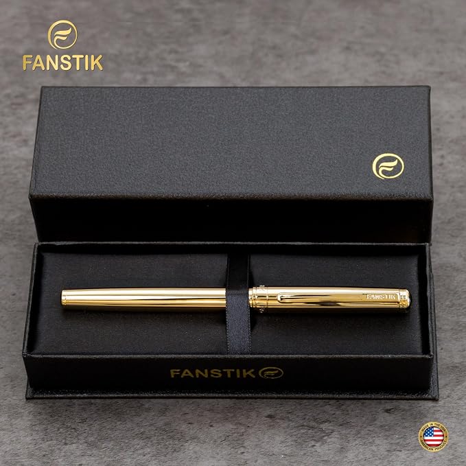 FANSTIK Customized Gold Luxury fountain pen, fancy gift set for women, Real 24K Gold Plating, Professional executive pen gift set for men (Lux Custom-fountain Gld)