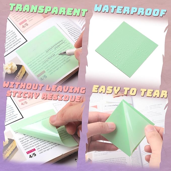 Jetec 500 Sheets Transparent Sticky Notes Bulk 3x3 Pastel See Through Sticky Notes Clear Books Annotation Tabs Self Adhesive Waterproof Translucent Memo Pad for Office Bible(Mixed Color,Vintage)