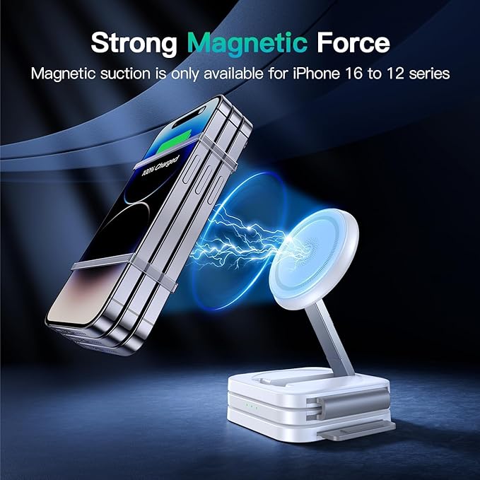 JARGO 3 in 1 Wireless Charging Station for Apple Devices, Foldable iPhone Charging Station for iPhone 17/16/15/14/13/12, Apple Watch & AirPods with Magsafe, Travel Essentials Wireless Charger (White)