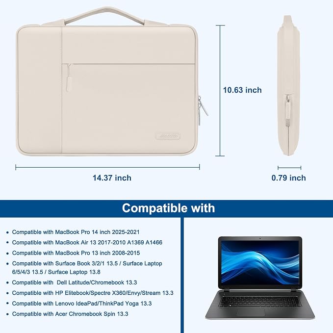 MOSISO Laptop Case 13.3 inch, 13-13.3 inch Laptop Sleeve with Handle Compatible with MacBook Air/Pro 13/Pro 14 M5 M4 M3 M2 M1,HP Dell ASUS Lenovo, Polyester Multifunctional Computer Bag, Sand