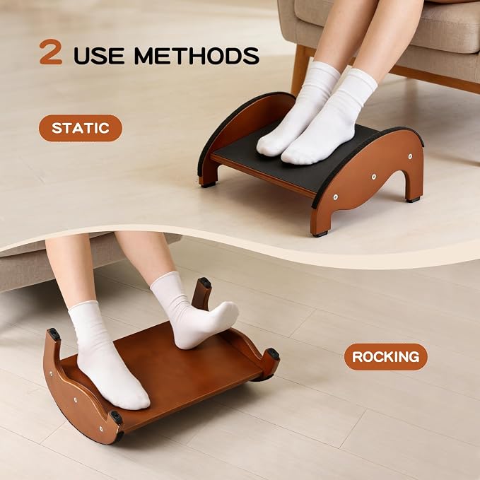 Foot Rest Under Desk, Ergonomic Solid Wooden Under Desk Footrest | Foot Rest for Under Desk with Non-Slip Silicone Top & Rubber Feet, 10° Tilt Foot Stool for Office Home-15.7''×11''×6.3''