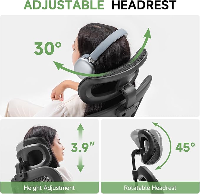 GTPLAYER Office Chair, Home Ergonomic Desk Chair with High Back Mesh, Mesh Office Computer Desk Chairs with Adjustable Lumbar Support, Rolling Work Swivel Task Chairs with 3D Armrests and Headrest