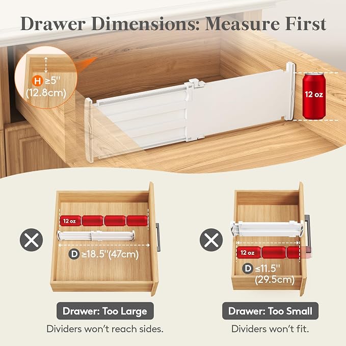 Lifewit 5" High 9 Pack Drawer Dividers, 11.5"-18.5" Adjustable Deep Drawer Organizer Clothes, Expandable White Plastic Separators for Dresser, Kitchen, Cabinet, Nursery, Office Organization & Storage