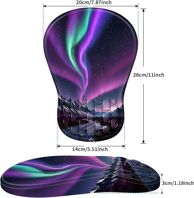 YIWEI Ergonomic Mouse Pad with Wrist Support - Gel Memory Foam Mouse Mat for Computer Keyboard & Laptop - Non-Slip Base, Pain Relief for Home Office & Gaming - Aurora/Northern Lights