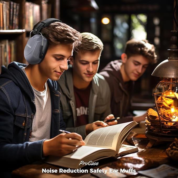 ProCase NRR 28dB Noise Reduction Ear Muffs, Foldable Adjustable Passive Noise Cancelling Headphones for Adults Kids Autism, Hearing Protection for Shooting, Construction, Mowing, Studying -Grey