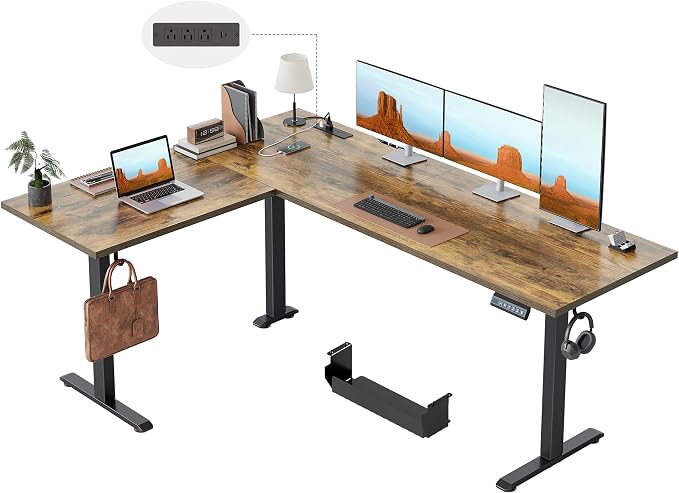 Klicelor L Shaped Standing Desk 63 x 48 Inch,Electric Height Adjustable Corner Desk with Cable Management & Power Outlets, Ergonomic Sit Stand Up Computer Table for Home Office,Rustic Brown
