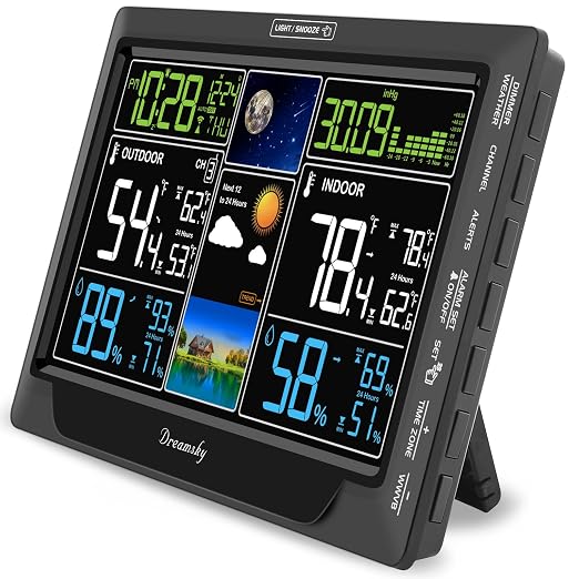 DreamSky Weather Station Indoor Outdoor Thermometer Wireless, Atomic Clock | Digital Large Display with Backlight Dimmer, USB Port, Inside Outside Temperature Humidity Monitor for Home (Plug-in)