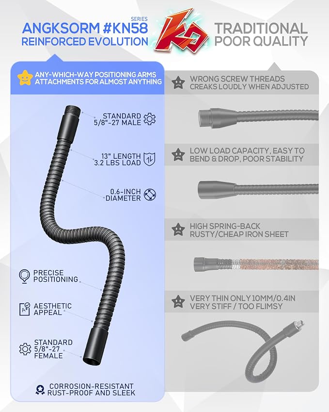 13-INCH Heavy-Duty Microphone Flexible Gooseneck Hose Arm - Mic Stand Mount Extension Tubes with Universal 5/8-27" Thread