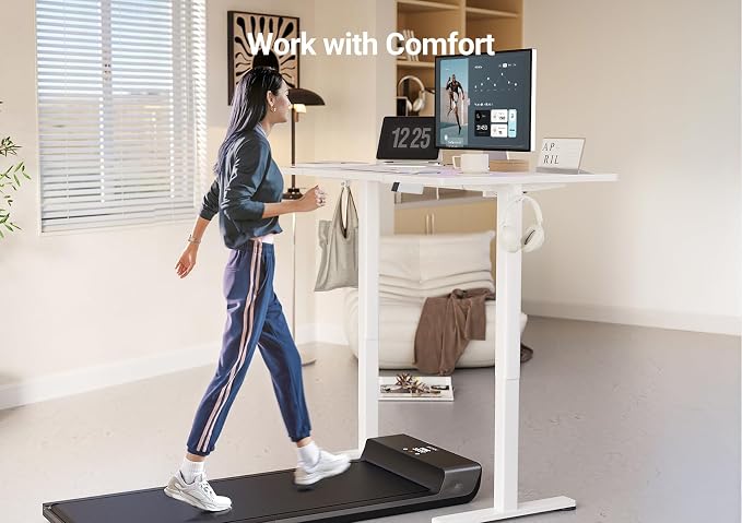YDN Electric Standing Desk Adjustable Height, 63 x 24 Inches Stand up Desk with Cable Management, Home Office Desks with Splice Board & White Frame, White Top