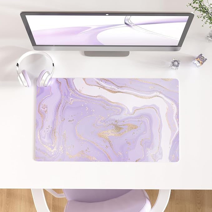 Colorful Star Large Mouse Pad, PU Leather Waterproof Desk Mat, Computer Gaming Mouse Pad, XXL Extended Full Mousepad Non Slip Desk Pad for School Office Home 23.6" x 13.8" - Violet Marble