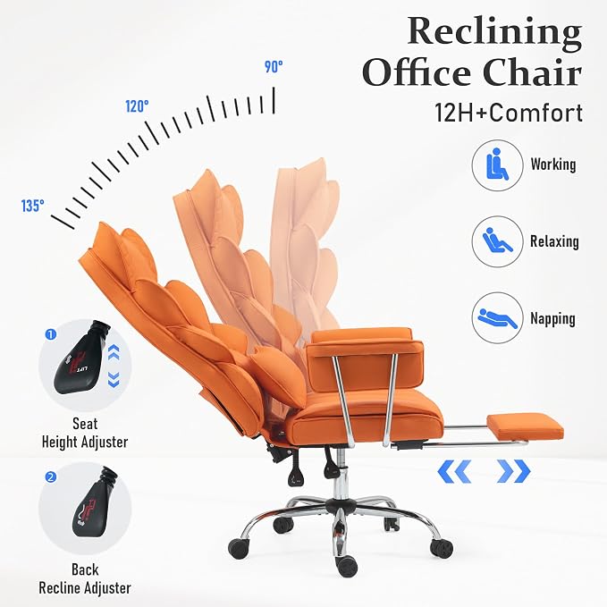 DYHOME 500 Lbs Kneading Massage Office Chair with Foot Rest Reclining Orange