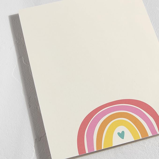 Minted Cheerful Stationery Set, Set of 10, Flat Note Cards & Envelopes for Invitiations and Handwritten Thank You Messages, Rainbow with Heart Accent, Gifts for Teachers