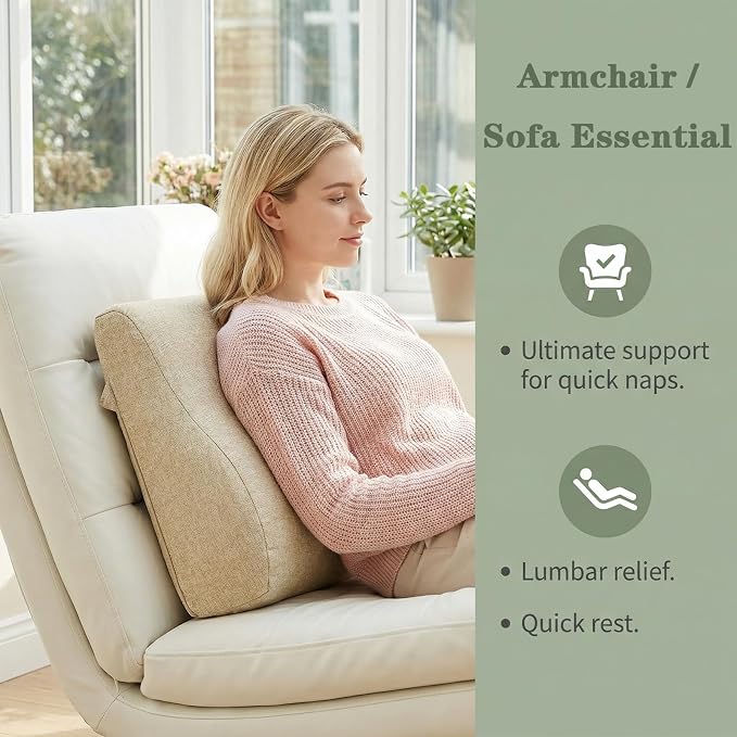 baibu Lumbar Support Pillow for Recliner, Large Memory Foam Dual-Layer Patent Design Back Support Cushion for Sofa & Gaming Chair, Ergonomic Lumbar Pillow with Machine Washable Cover, Beige