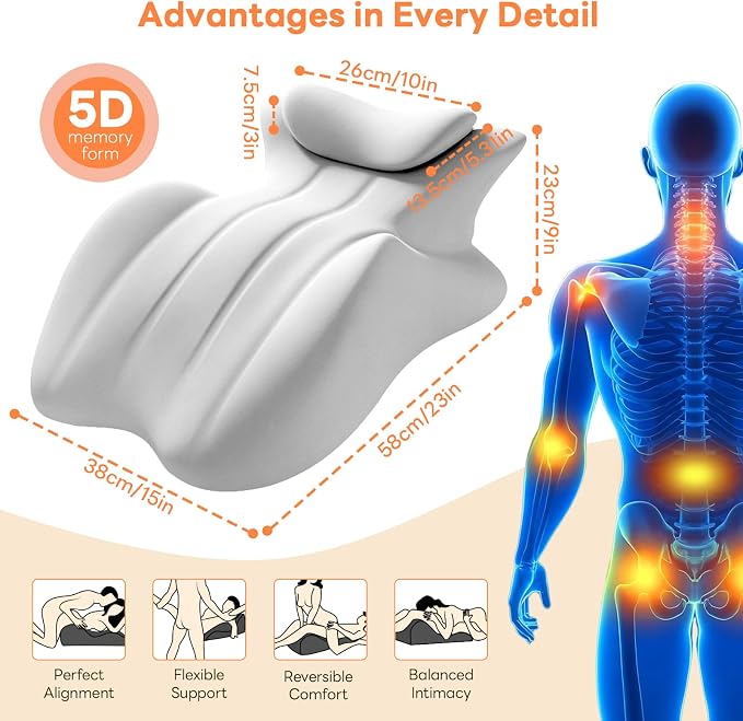 Memory Foam Wedge Pillow, Intimacy Positioning Pillow for Reading | 27° Angled Ergonomic Positioning Pillow, Contoured Back & Neck Support, Multi-Functional Body Pillow with Removable Cover