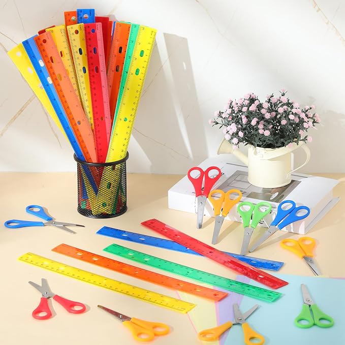AmazingSpark 120 Pcs Back to School Supplies Kit Include 40 Clear Plastic Ruler 12 Inch 40 Safety Blunt Tip Student Scissors 40 Miniature Pencil Sharpeners with Cover for Classroom School Office