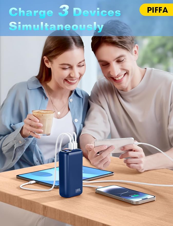 PIFFA Portable Charger Power Bank - 50000mAh Battery Pack, 22.5W Fast Charging Powerbank,Travel Essential for Portable Phone Charger, USB-C Phone Charger for iPhone 17/16/15/14/13 Samsung-Ink Blue
