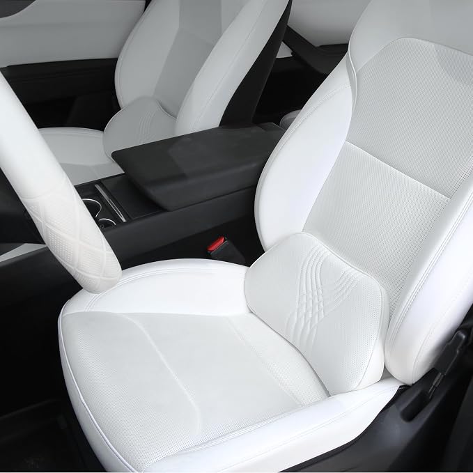Lumbar Support Pillow for Car Seat, Office Chair, White, 1PC | Leather Lumbar Pillow Memory Foam Lower Back Cushion for Back Pain Relief Improve Posture, Ergonomic Back Rest Gaming Chair