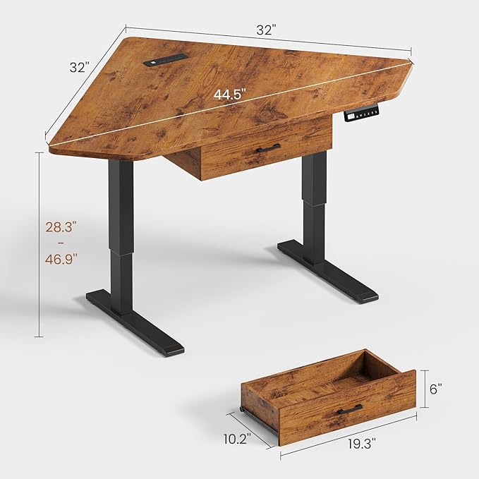 SEDETA Corner Electric Standing Desk with Drawer for Gaming, Small Space | 32'' Small Height Adjustable Computer Desk, Stand up Home Office Writing Desk, Rustic Brown