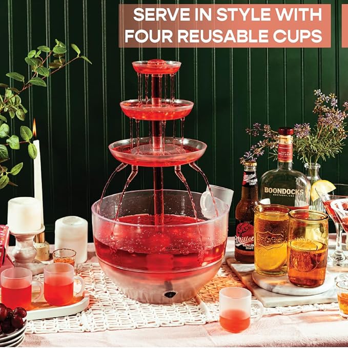 Kusini Drink Fountain for Parties - 1.5 Gal, 3 Tier Punch Bowl Drink Tower, LED Base, 6 Reusable Cups - Drink Dispenser Machine for, Juice, Punch, Pani Puri Fountain for Party Hosting Supplies