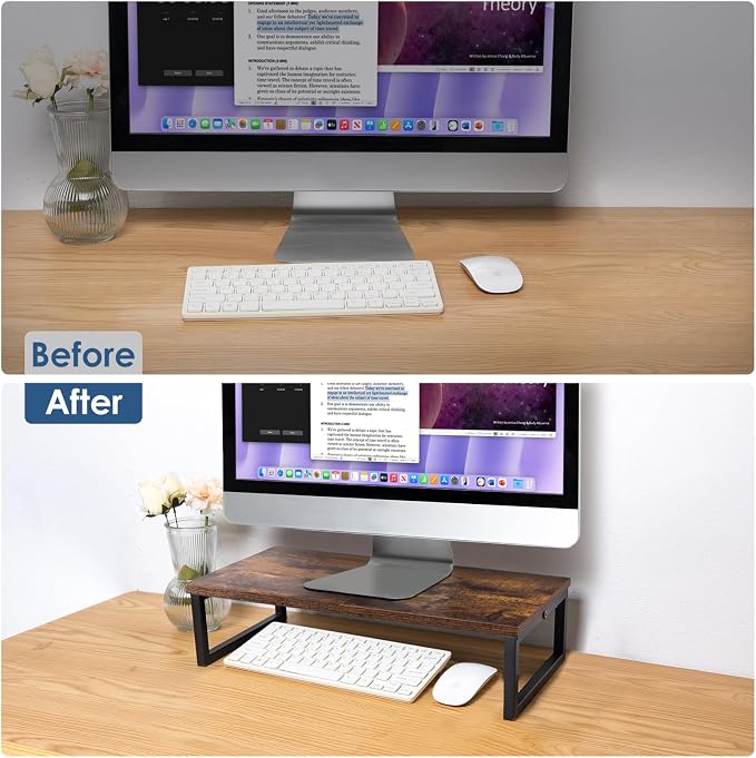 ARCOBIS 20 Inch Monitor Riser | Wood & Metal Computer Monitor Stand Riser for Desk, Rustic Brown