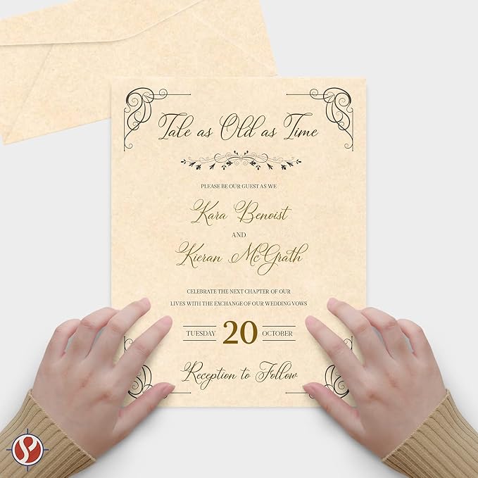 Matching 8.5 x 11” Paper & #10 Envelopes, Imitation Natural Parchment Finish – Great for Letters, Invitations, Announcements, Business Documents | 24lb Text, 90 GSM | 50 Paper & 50 Envelopes Per Pack