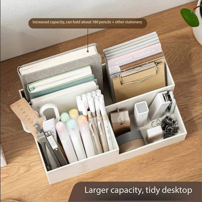 Jekelife Desktop Storage Organizer,3 Compartment Multi-Grid Desk Container,Open Wide Opening Hard Thickened Pen Holder for Office Stationery,Home Small Item, School Supplies Organization White