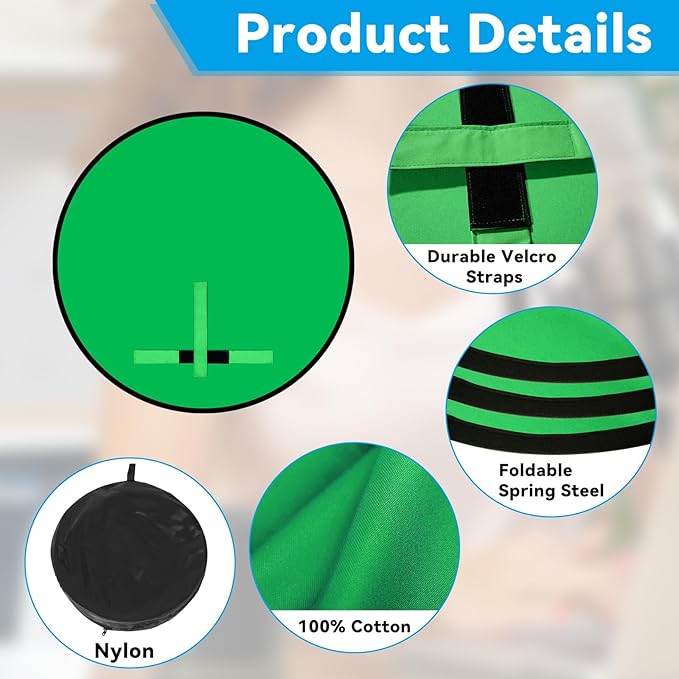 Portable Green Screen Chair with Stand 57 inch Double Sided Chroma Key Backdrop for Zoom/Streaming, Foldable Green Background for Photography, Video Chats, Gaming & Meetings
