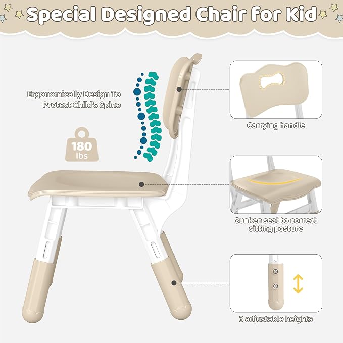 DOREROOM Adjustable Kids Table & 4 Chairs Set, 31.5" L x 23.6" W, Natural | Graffiti Desktop,Table Supports 300 lbs,Toddler Ages 2-8，FSC-certified, Children Activity Table for Daycare, Classroom, Home