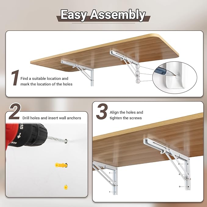Neoaider Wall Mounted Folding Table 47.2”L x 19.7”W, Laundry Folding Table with Heavy Duty Metal Collapsible Shelf Brackets, Wall Mounted Desk Fold Down for Small Spaces, Wood Color