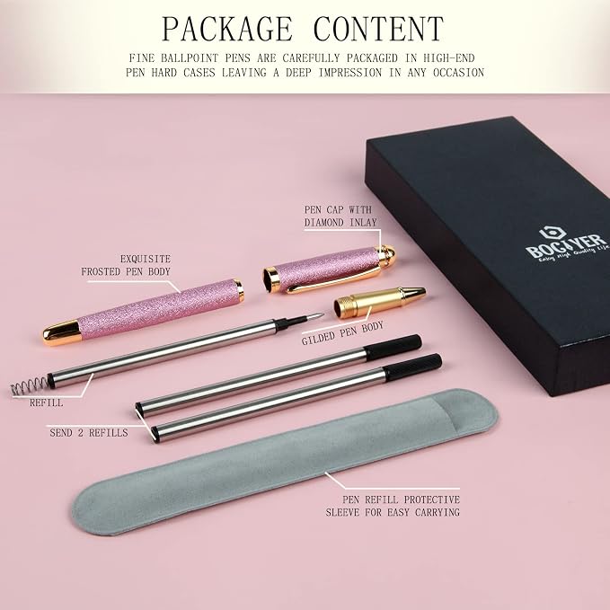 Rollerball Liquid Ink Pens,Best Luxury Ball Pen Gift Set for Women,Black Ink Fancy Pen Refillable for Executive Office,Professional,pretty pens,cool pens,Nice cute Designer Pens(Pink)