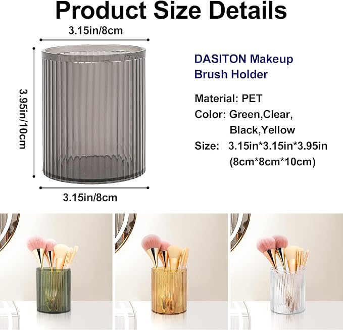 DASITON Makeup Brush Holder Organizer, Acrylic Makeup Brush Cup, Vintage Striped Make Up Brush Holder for Vanity, Bathroom Countertop, Toothbrush Holders, Pen Holder for Desk Storage (Black)
