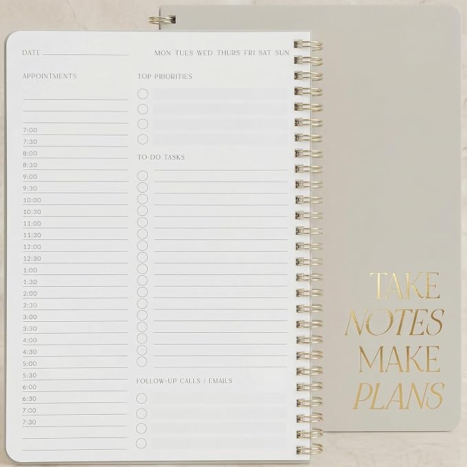 Beautiful Daily Planner And Notebook With Hourly Schedule - Aesthetic Spiral To do List Notepad to Easily Organize Your Work Tasks And Appointments - The Perfect Office Supplies For Women