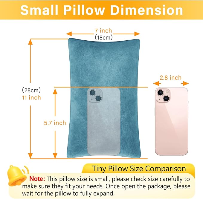 1 MIDDLE ONE 2 Pack Small Pillow, Memory Foam Mini Pillow 11 X 7 Inches for Travel, Sleeping, Nap and Neck, Knee, Lumbar Support, Tiny Cushion for Pet, Dogs (Lake Blue)