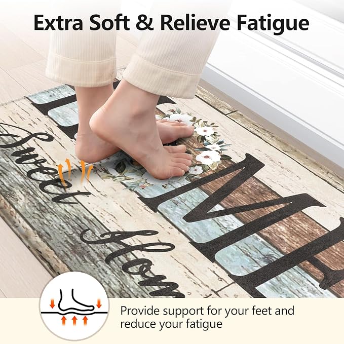 Yamaziot Anti Fatigue Kitchen Rug Set of 3, Non-Slip Cushioned Floor Mats | Waterproof, Stain Resistant, Farmhouse Cushioned Comfort Standing Desk Mat with Runner for Kitchen, Office, Sink, Laundry