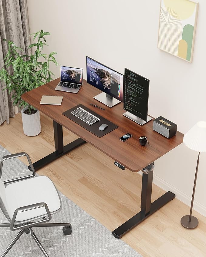 40" Electric Standing Desk Adjustable Height, Sit Stand up Desk for Home Office & Computer Workstation, 2 Memory Height Settings, Splice Board, 2 Hooks, Black Frame/Walnut Top