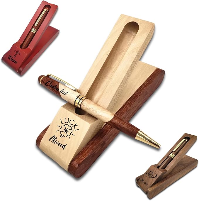 Custom Wooden Ballpoint Pen Gift Set with Name Personalized Wood Pen Set with Engraved Business Wood Pens Gift for Men Women Boss Teacher Co-worker Friends (Custom Pens 2)