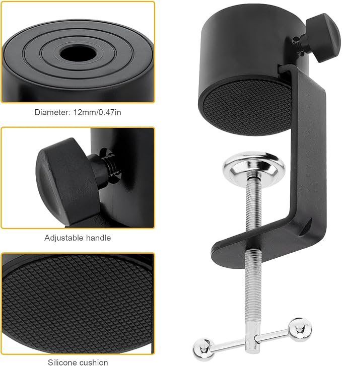 Microphone Stand Table Clamp for Microphone Suspension Boom Scissor Arm Stand Holer, 1/2" Thread Hole Cantilever Bracket Clamp Desk Lamp Clip Fittings Base DIY for Radio Studio Podcast (2)