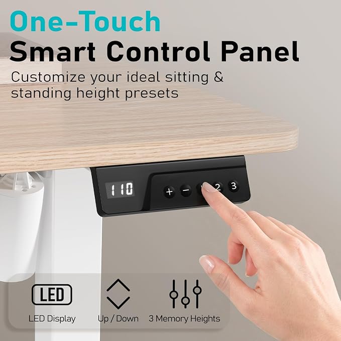 35" Electric Standing Desk, Small Sit Stand up Desk, Light Walnut | Height Adjustable Computer Desk for Home Office, Compact Work & Gaming Desk with Cable Management and Stable Steel Frame
