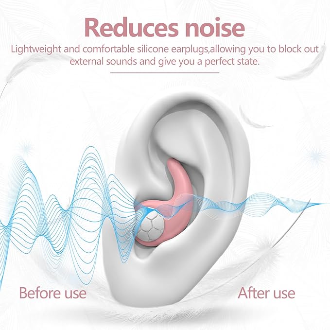 Noise Cancelling Ear Plugs for Sleeping - Pink Comfortable Reusable Silicone Earplugs for Sleep 24dB Noise Reduction Snoring and Studying Travel Concerts Hearing Protection with 3Tips and Storage Box