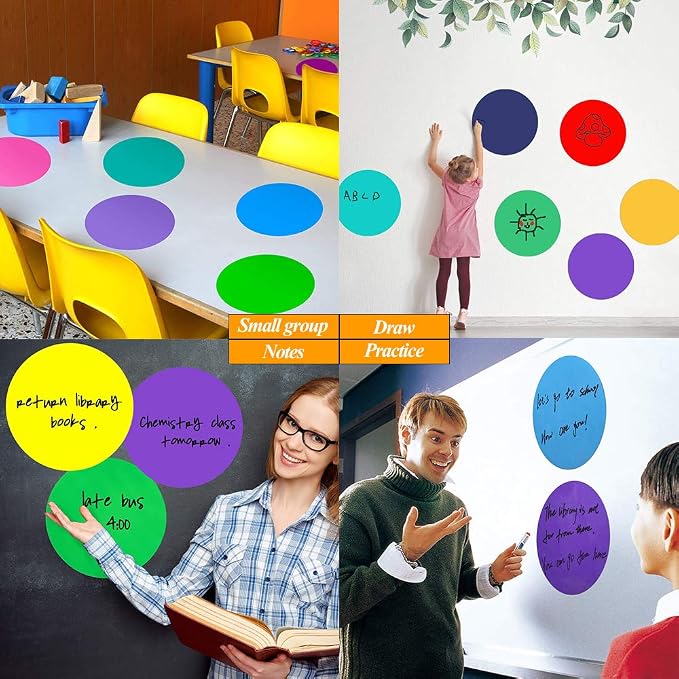 Colorful Dry Erase Dots Circles Whiteboard Marker Removable Stickers Spots Wall Decals for School Classroom Teachers Students Table & Desk Green, 8 Pack